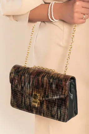Bolso de mano con estampado de piel de cocodrilo, negro