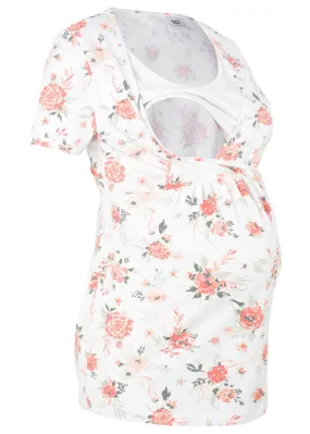 White Floral Maternity/Nursing T-shirt